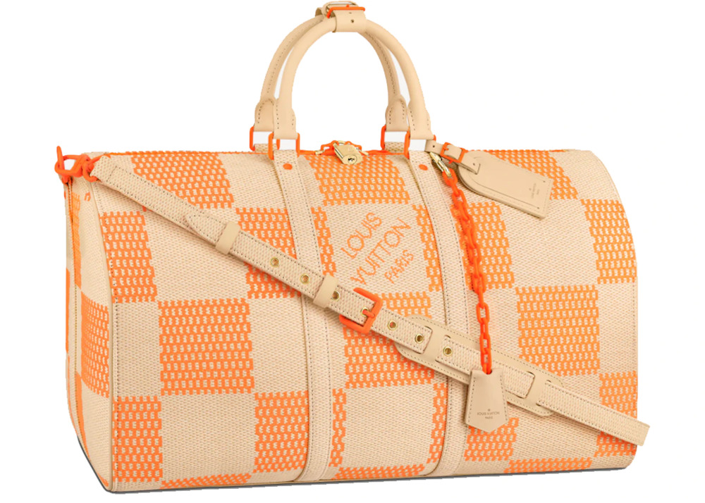 Louis Vuitton Keepall Bandouliere 50 Raffia Orange Beige Weekend Travel Bag